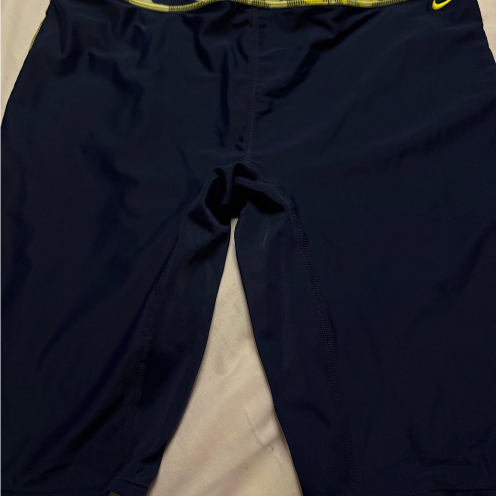 Nike Navy Swim Briefs with Yellow Accent